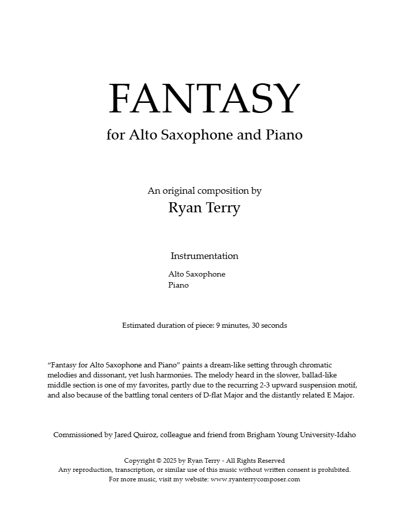 Fantasy for Alto Saxophone and Piano | Ryan Terry